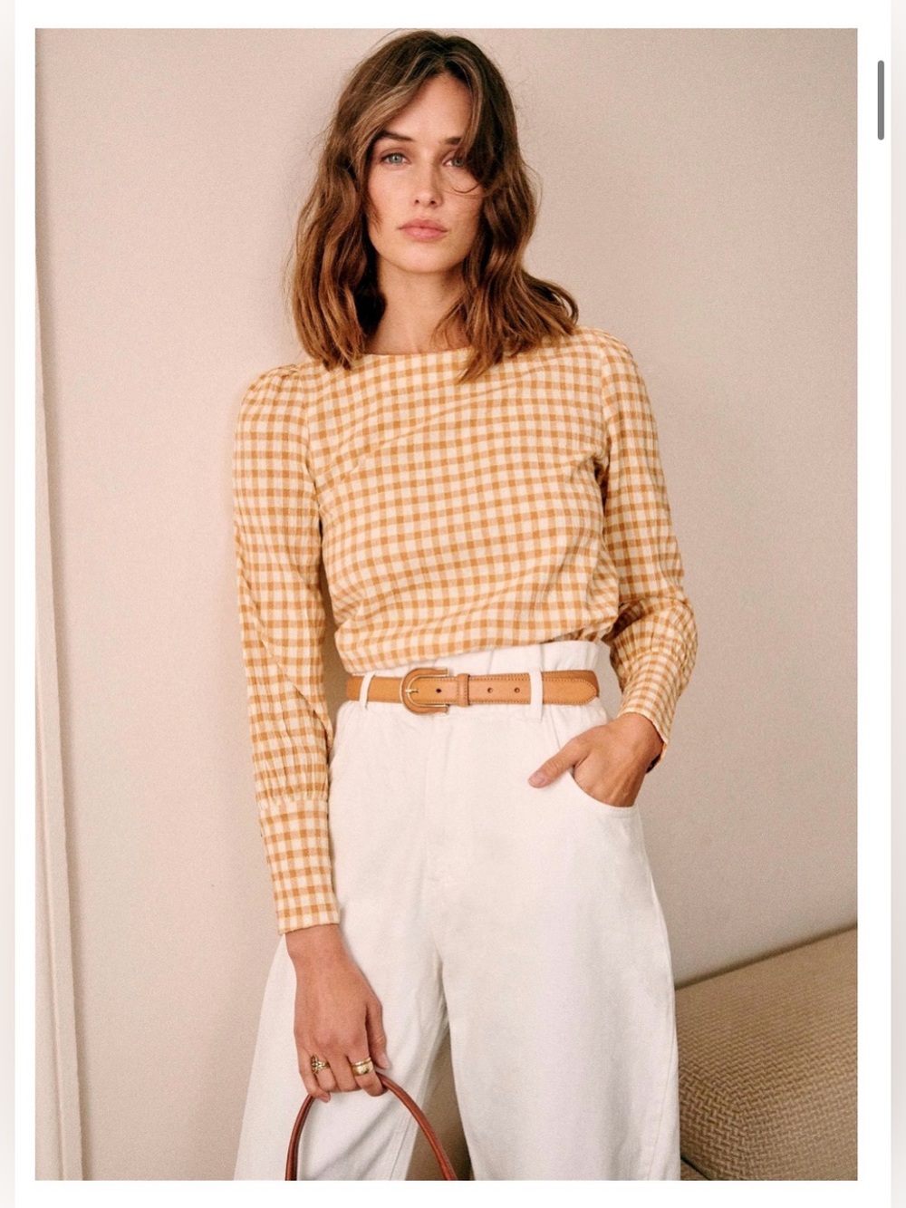 Sézane Lina Yellow Gingham Button-Back Blouse Sz 34 Cottagecore Parisian Chic